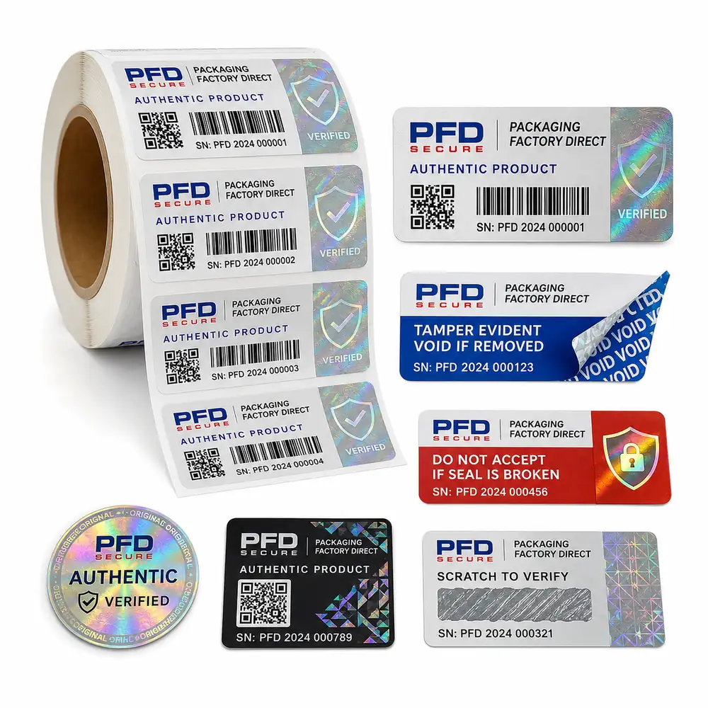 Anti-Counterfeit Security Labels with QR, Hologram and Tamper-Evident VOID