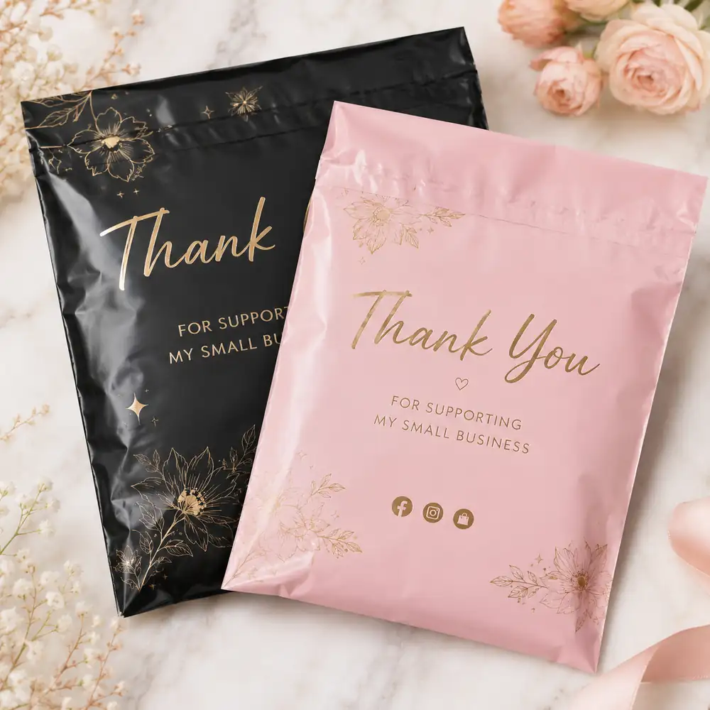 Custom Poly Mailer Bags with Thank You Print for Boutique Ecommerce