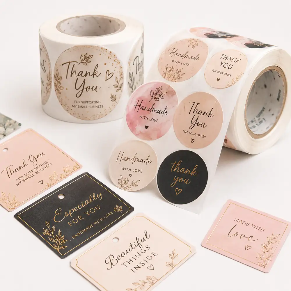 Custom Thank You Stickers and Product Labels with Foil Look Printing