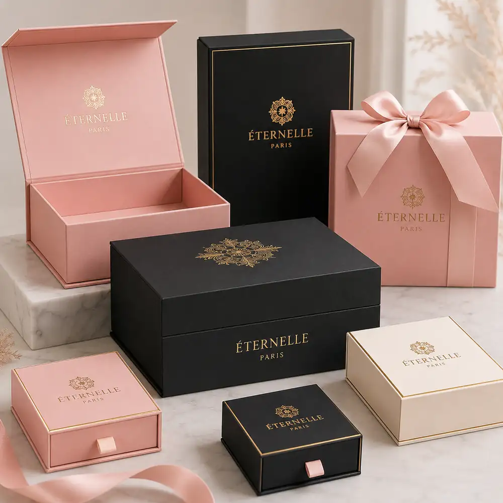 Luxury Gift Boxes with Ribbon, Magnetic Closure and Custom Drawer Inserts