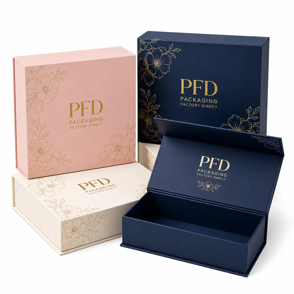 Luxury Magnetic Gift Boxes for Beauty PR Kits with Floral Foil Artwork
