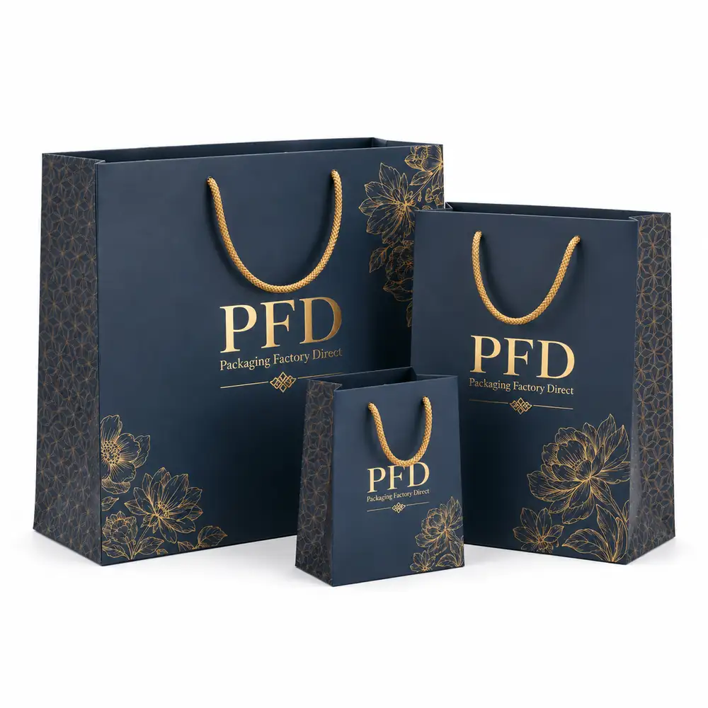 Luxury Paper Shopping Bags with Gold Foil Logo and Rope Handles