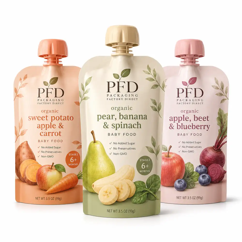 Organic Baby Food Spout Pouches with Cap and Soft Pastel Printing
