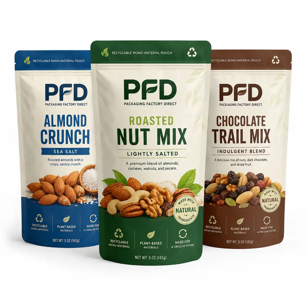 Recyclable Mono-Material Stand Up Pouches for Snacks and Nuts